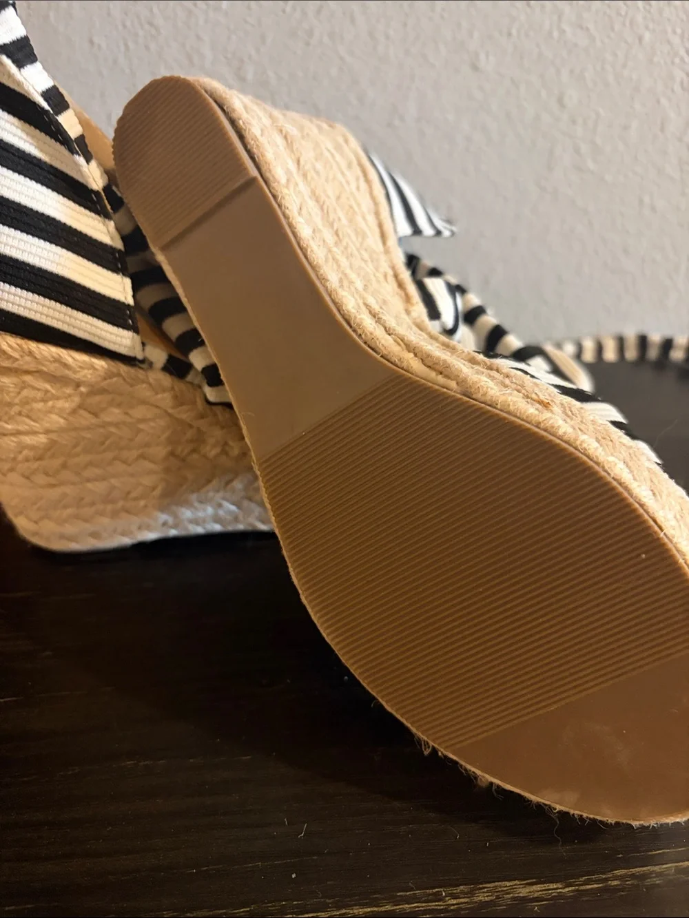 Striped Black and White Espadrille Lace-Up Sandals